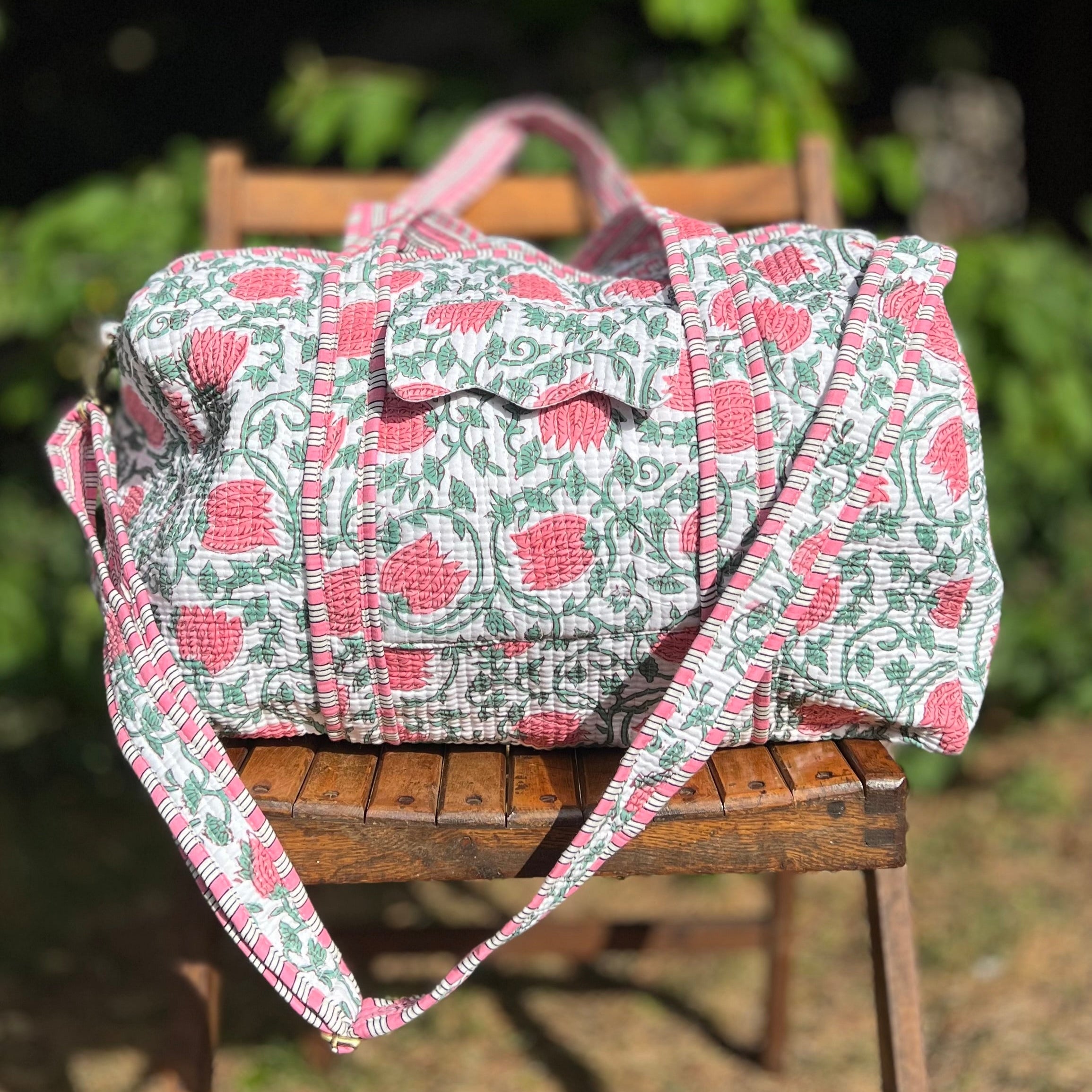 Pink & Green Floral Vine Weekend Duffle Bag