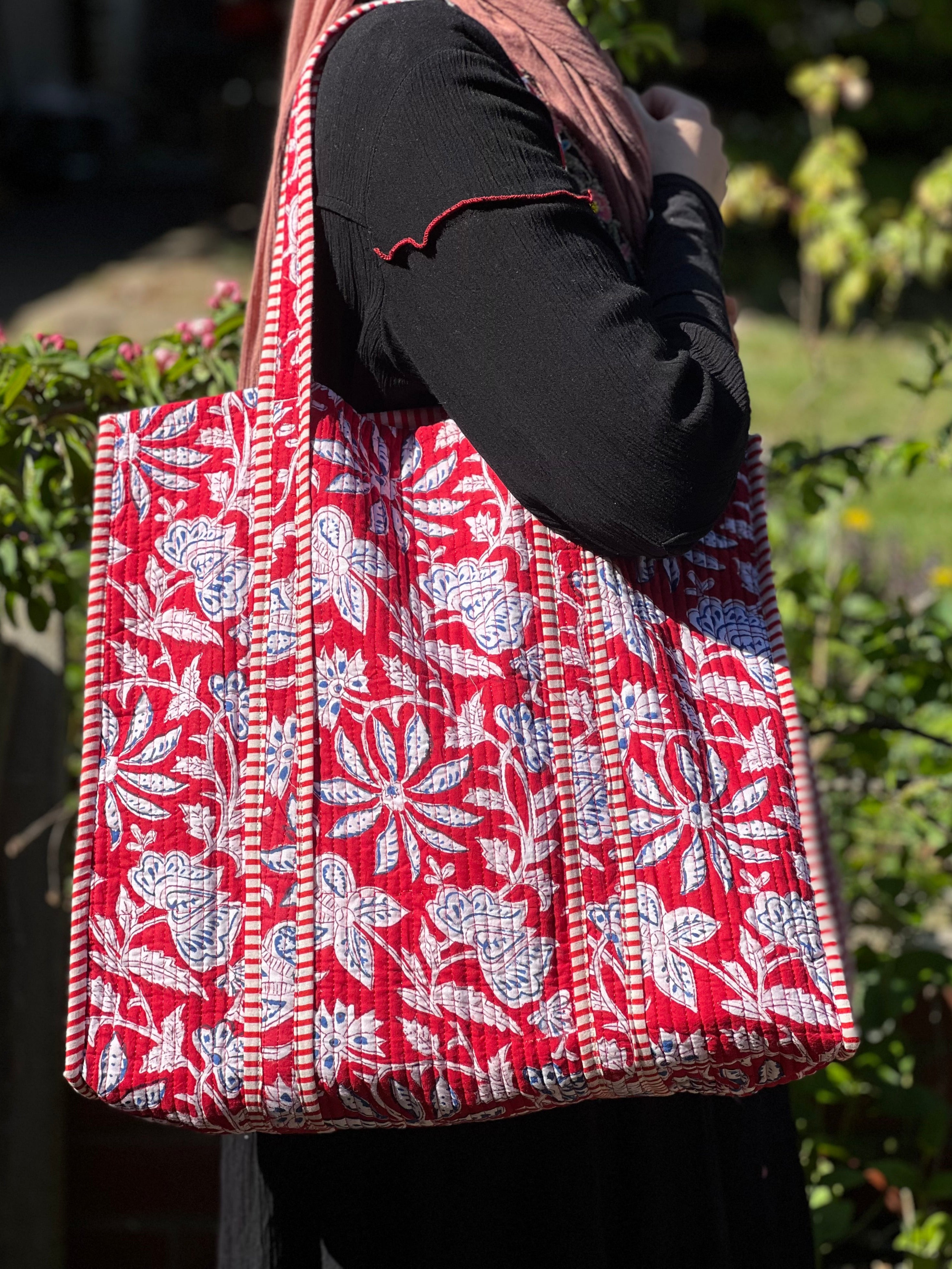 Red Floral Tote Bag