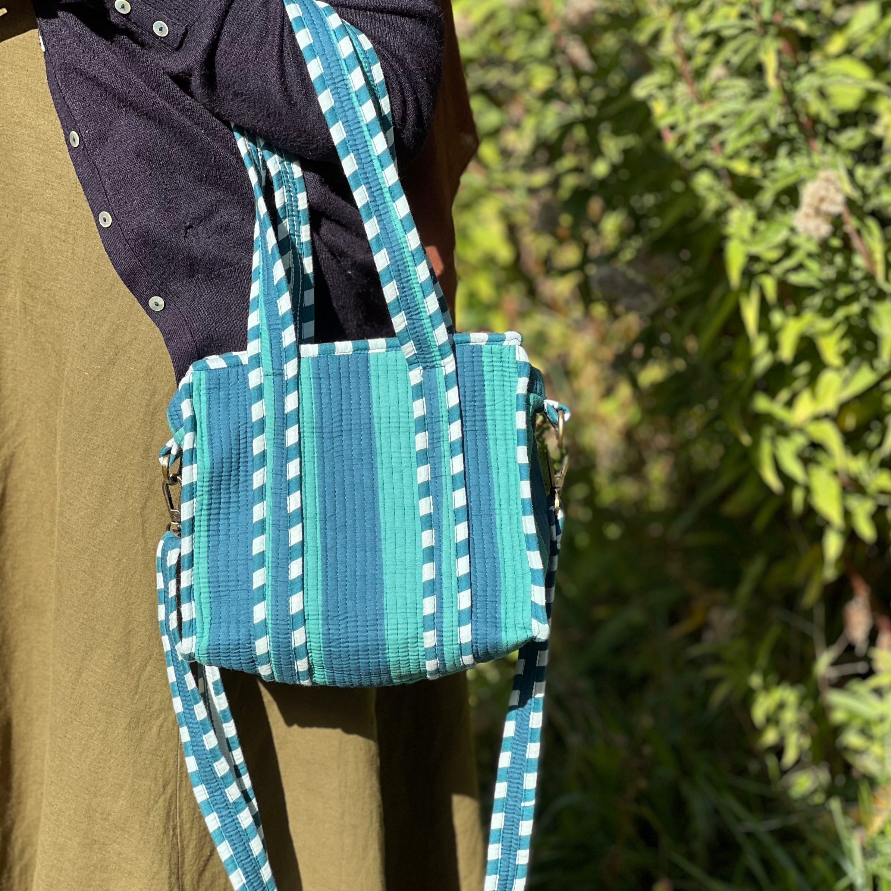 Green Stripe Mini Tote Bag