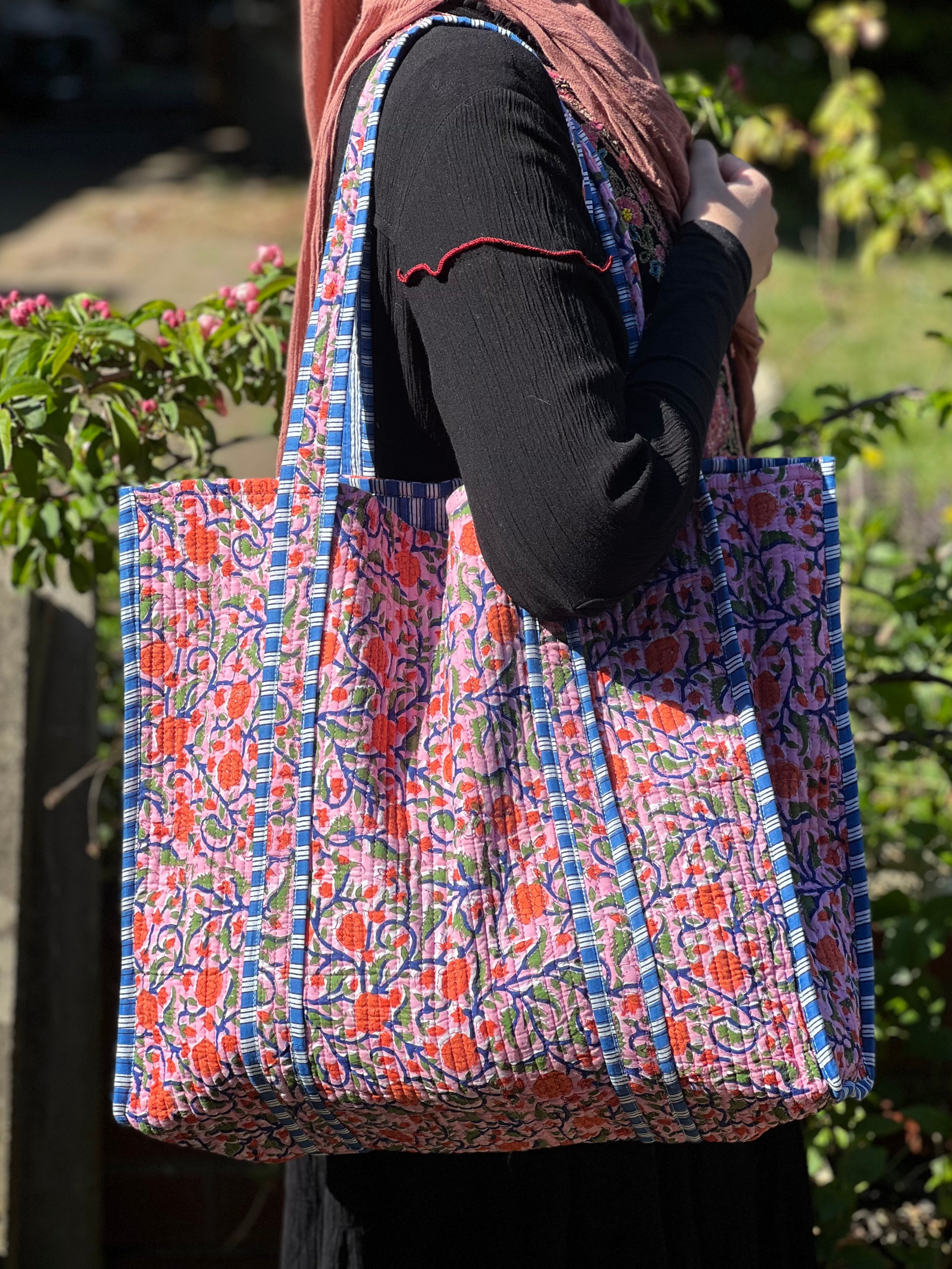 Pink Floral Tote Bag