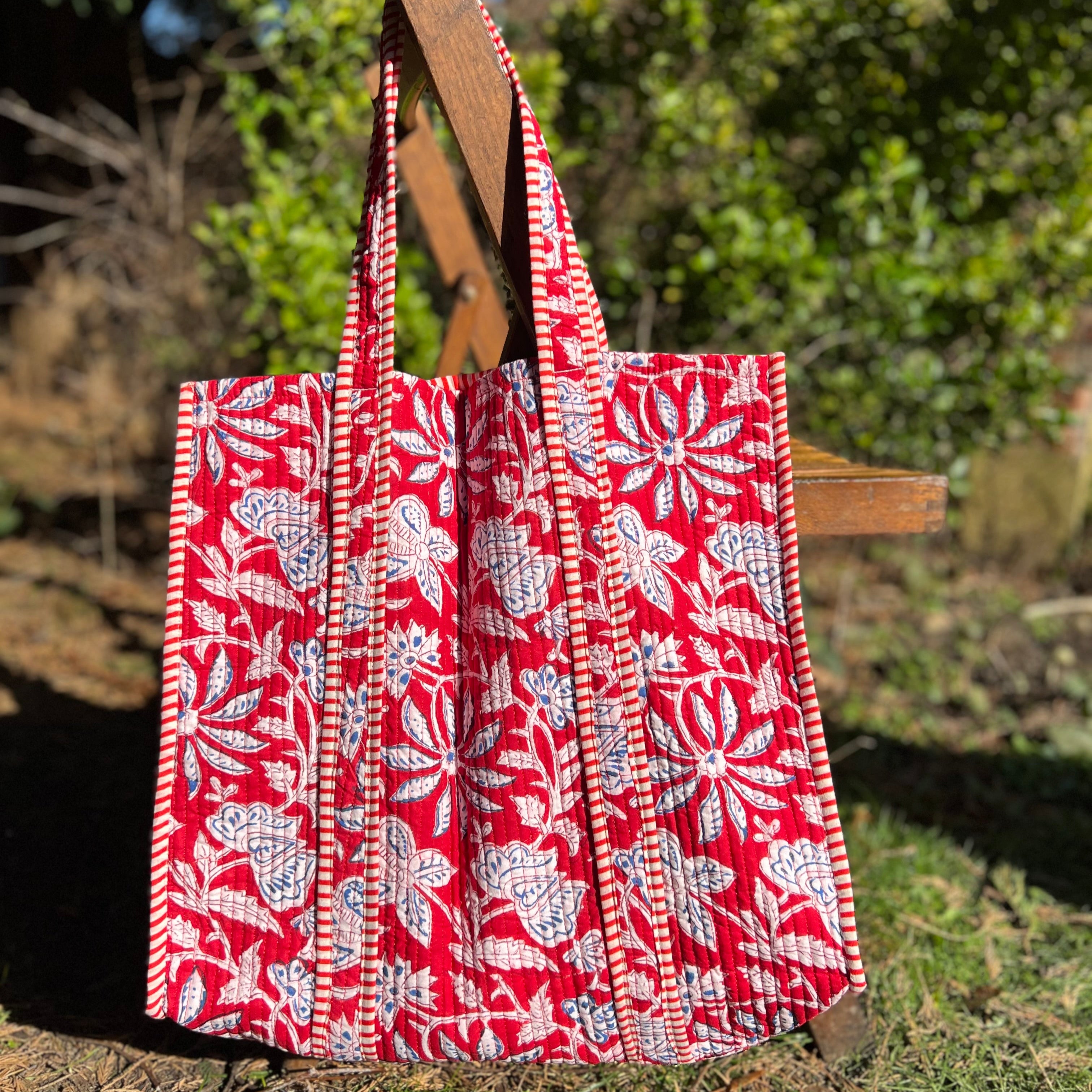 Red Floral Tote Bag