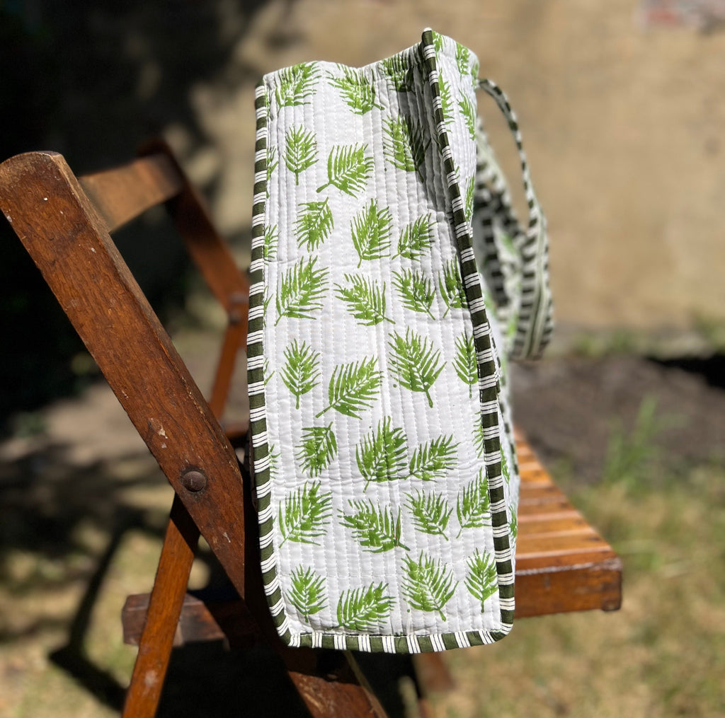 White & Green Leaf Tote Bag
