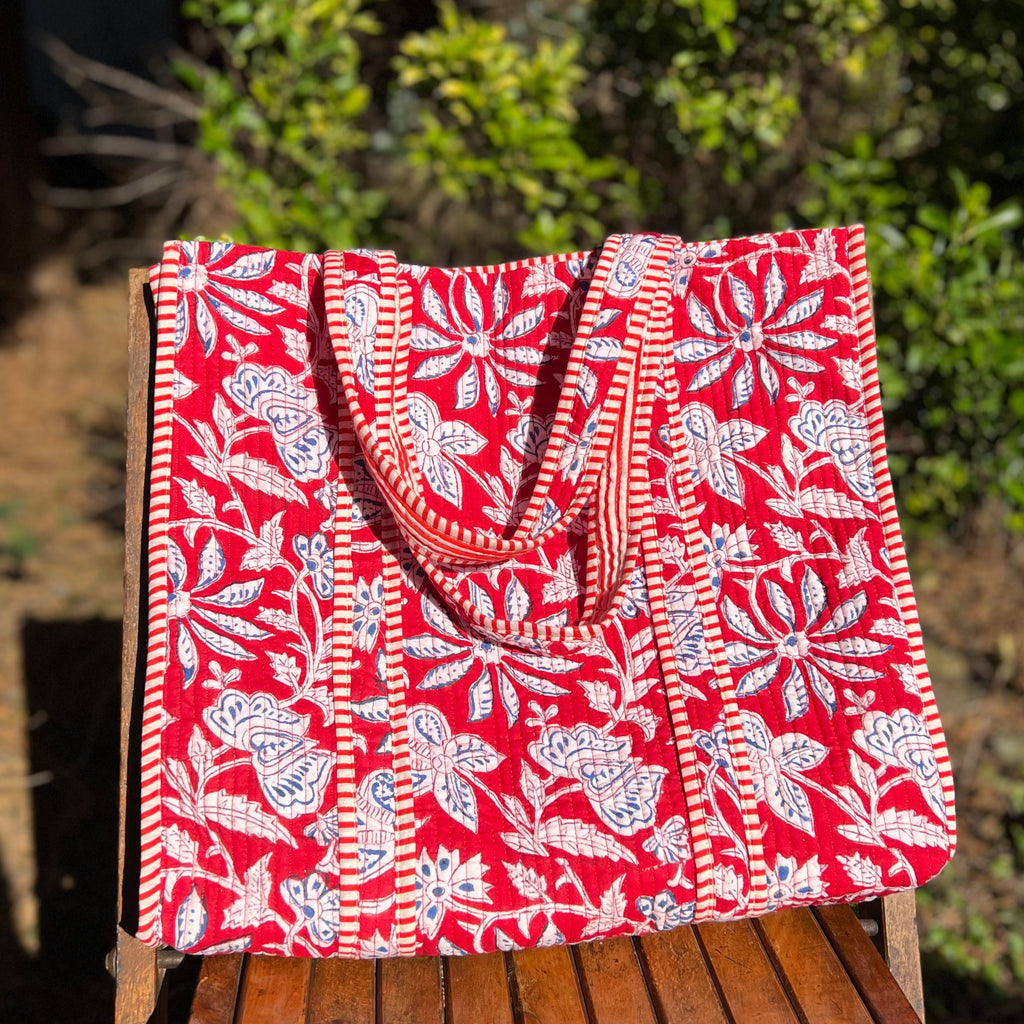 Red Floral Tote Bag