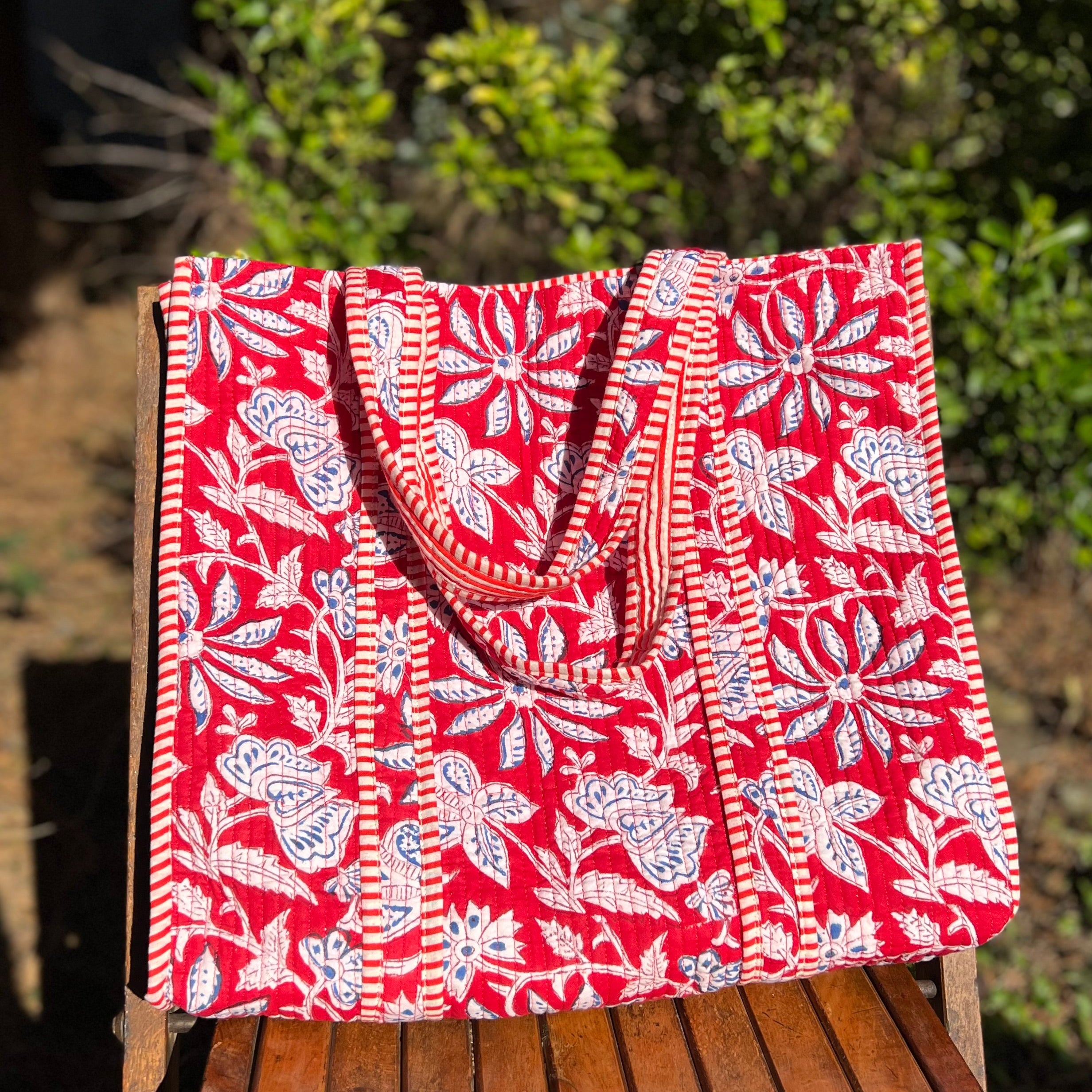 Red Floral Tote Bag