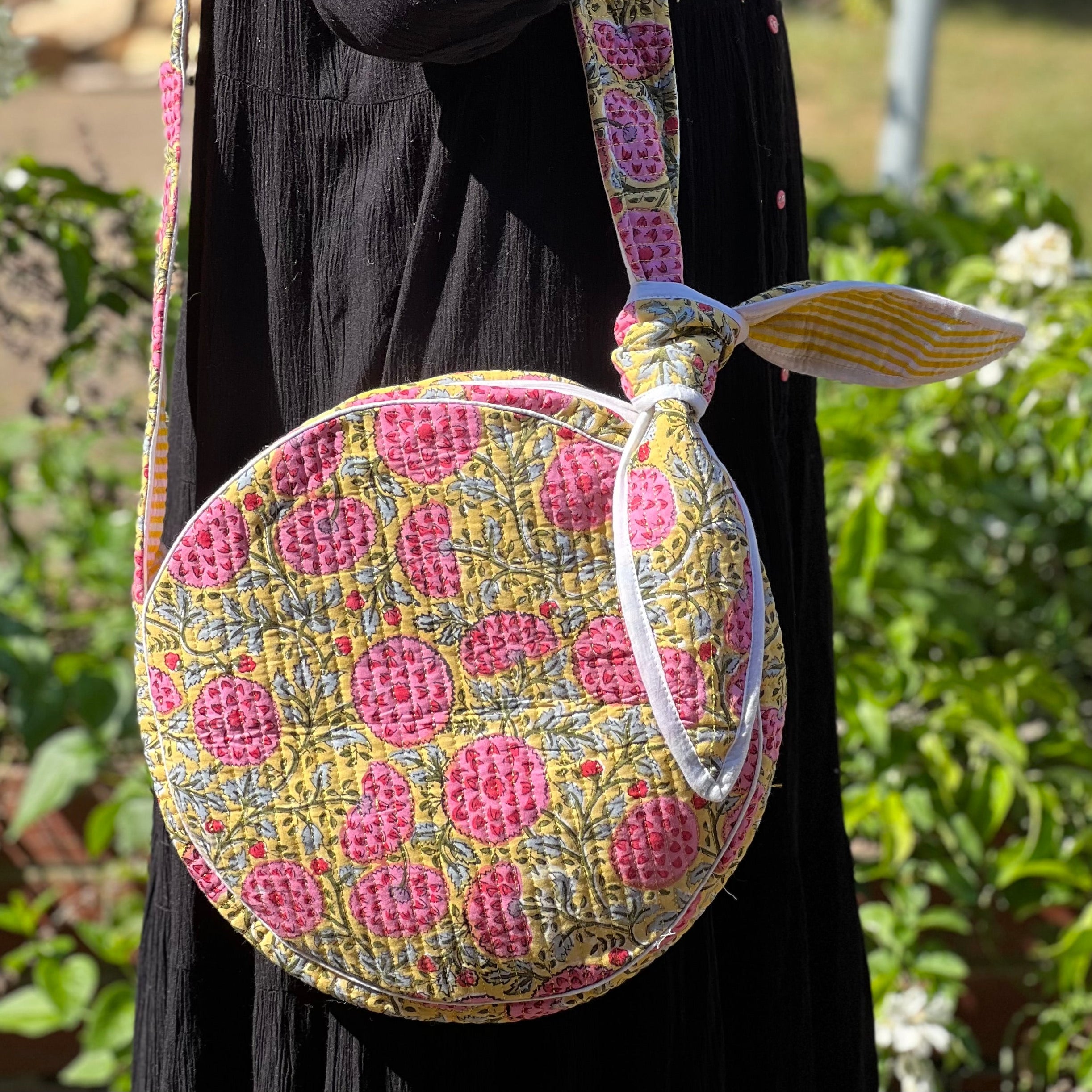 Yellow & Pink Round Sling Bag