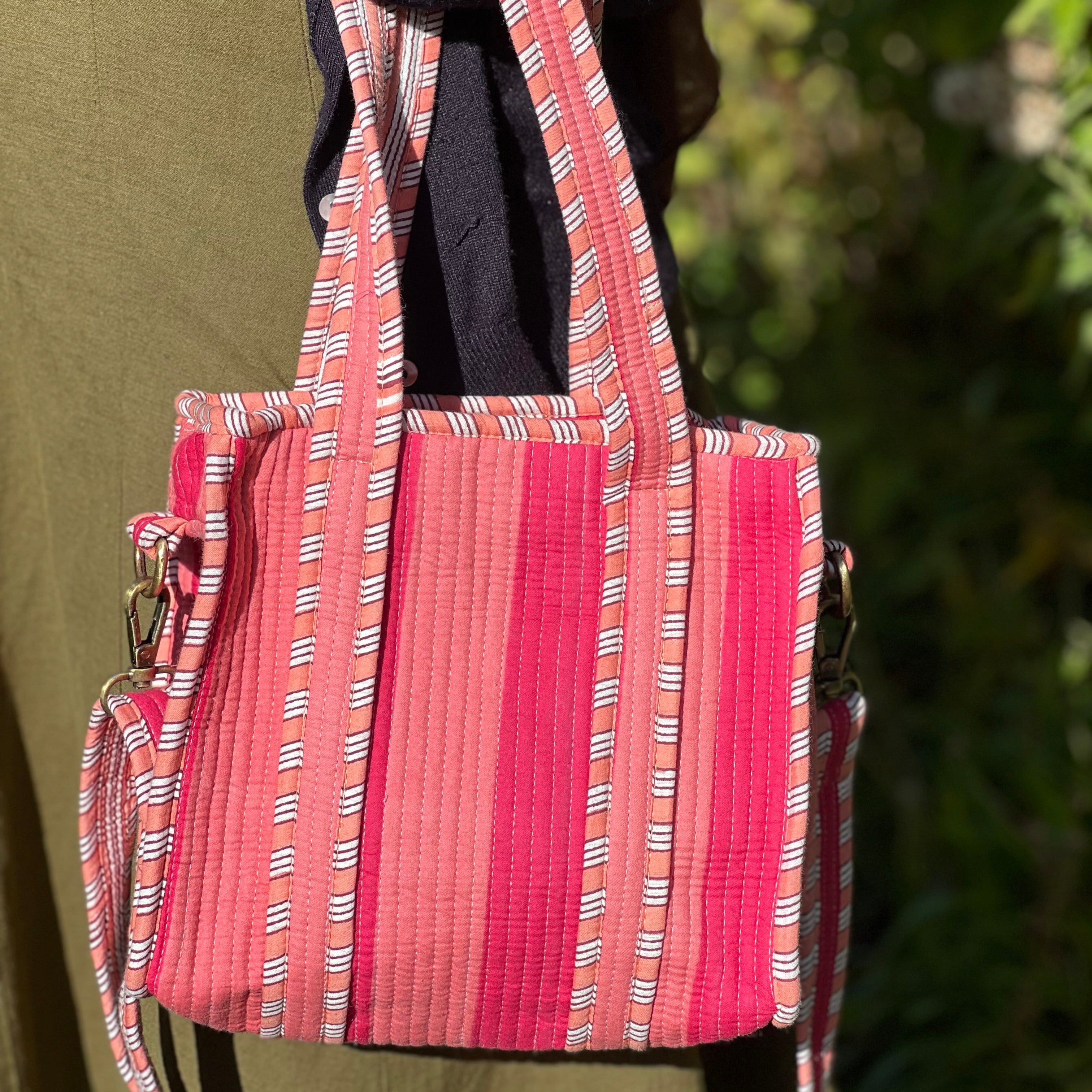Pink Stripe Mini Tote Bag